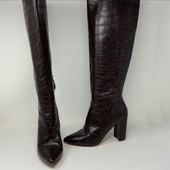 Halogen x Atlantic Pacific Adrina Croc Alligator Embossed Genuine Leather Boots - Picture 4 of 9